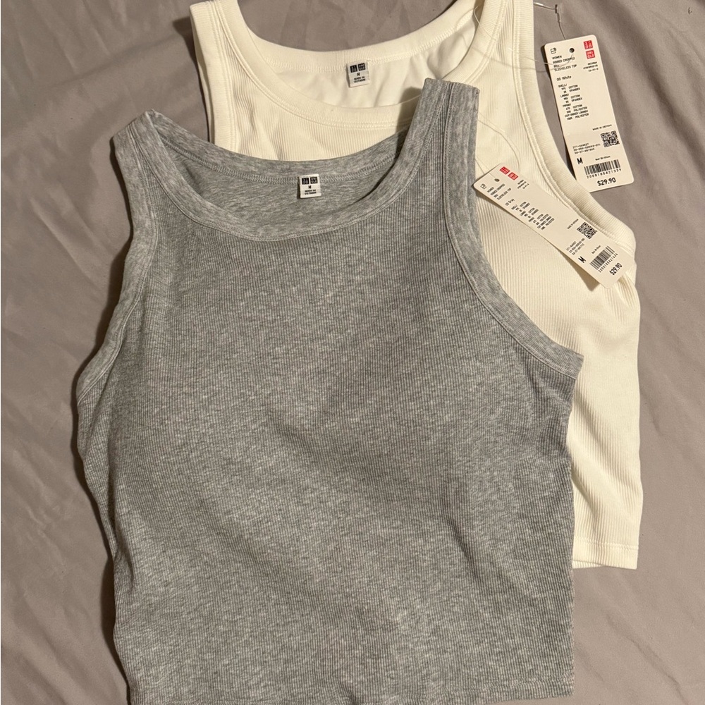 Set of 2 | Uniqlo Ribbed Cropped Bra Top - Gray and White - NWT